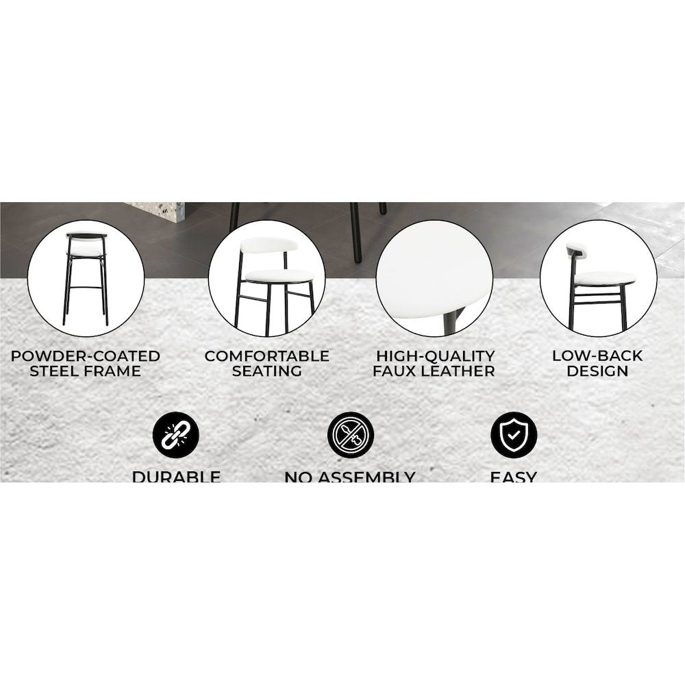 Lume Collection Modern Bar Stool in White