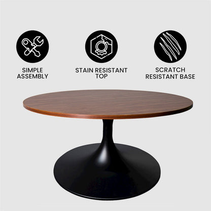 Verve Coffee Table Black base with 27" round Brown Wood MDF top