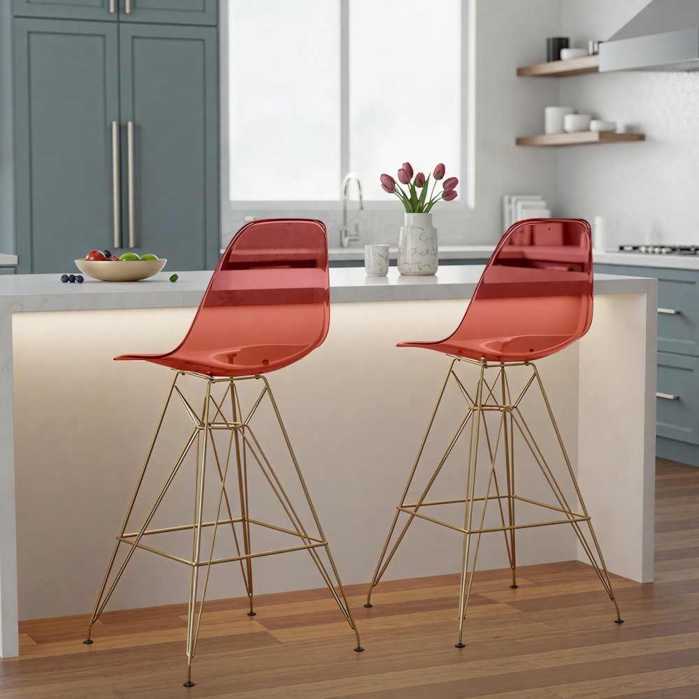 Cresco Counter Height Chair With Eiffel Gold Base In Transparent Red