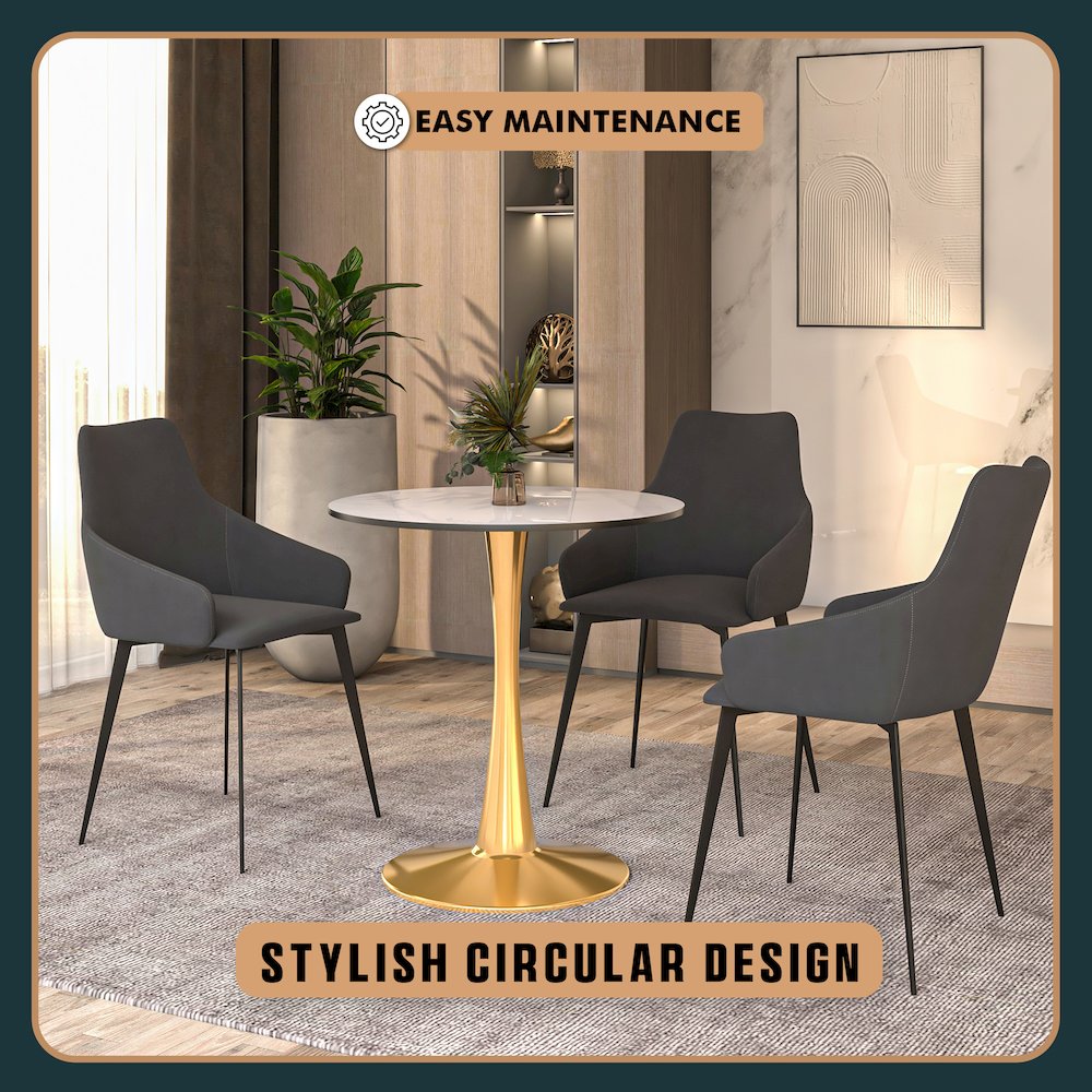 Bristol 27 round dining table Gold base with White Sintered stone Top