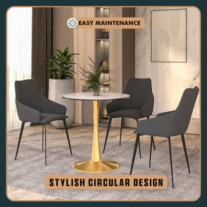 Bristol 27 round dining table Gold base with White Sintered stone Top