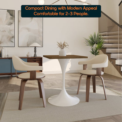 Verve Collection 24 Square Dining Table, White Base with Dark Maple MDF Top