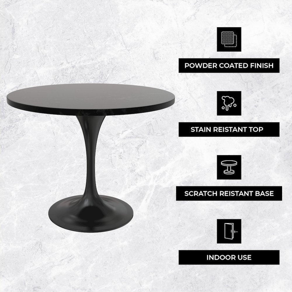 Verve Collection 36 Round Dining Table, Black Base with Black MDF Top