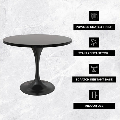 Verve Collection 36 Round Dining Table, Black Base with Black MDF Top