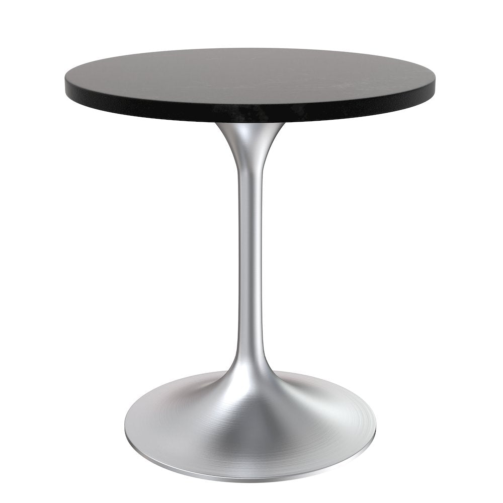 Verve Collection 27" Round Dining Table, Brushed Chrome Base with Black MDF Top