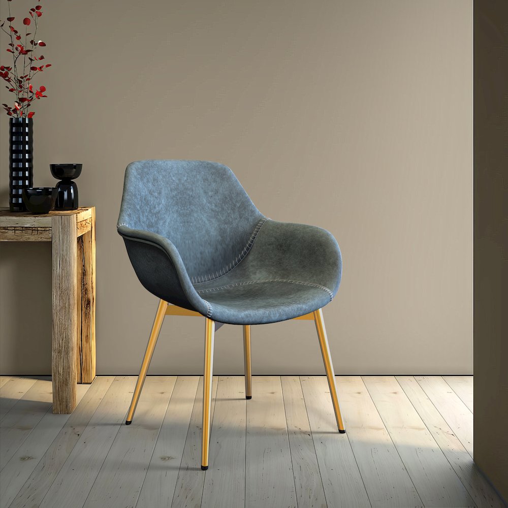 Markley Modern Leather Dining Arm Chair With Gold Metal Legs