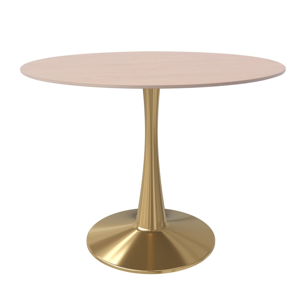 Bristol 35" round dining table Gold Base With Natural Wood Top