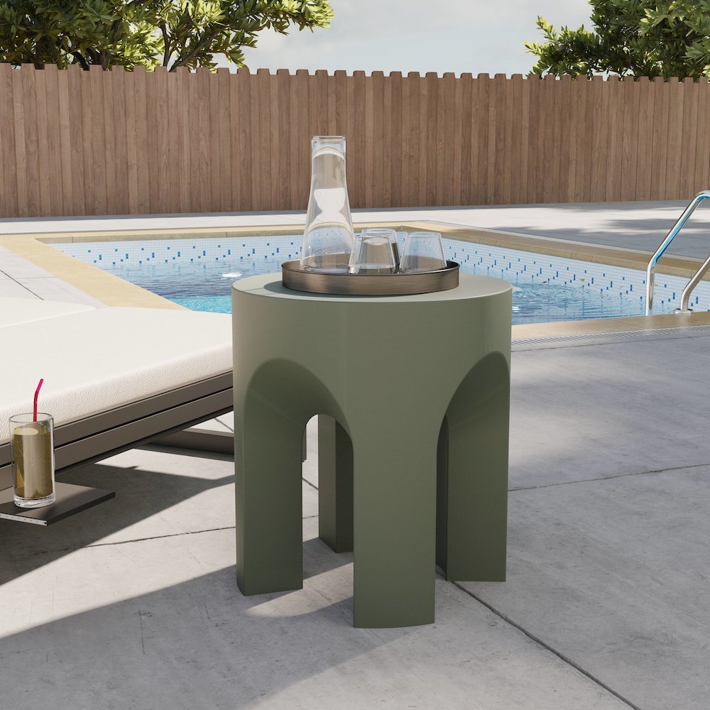 Crus Collection Fiberglass Outdoor Side Table in Grey