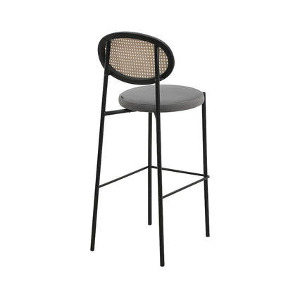 Euston Modern Wicker Bar Stool With Black Steel Frame in Grey