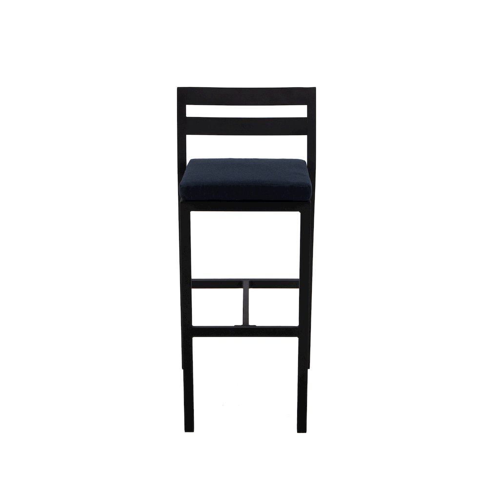 Chelsea Collection Modern Aluminum Outdoor Bar Chair in black with Blue Cushions