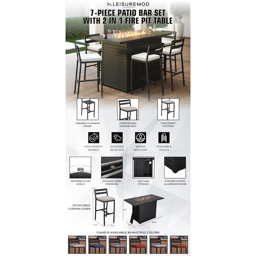 Chelsea Collection Aluminum Outdoor Dining Set in black with Beige Cushions
