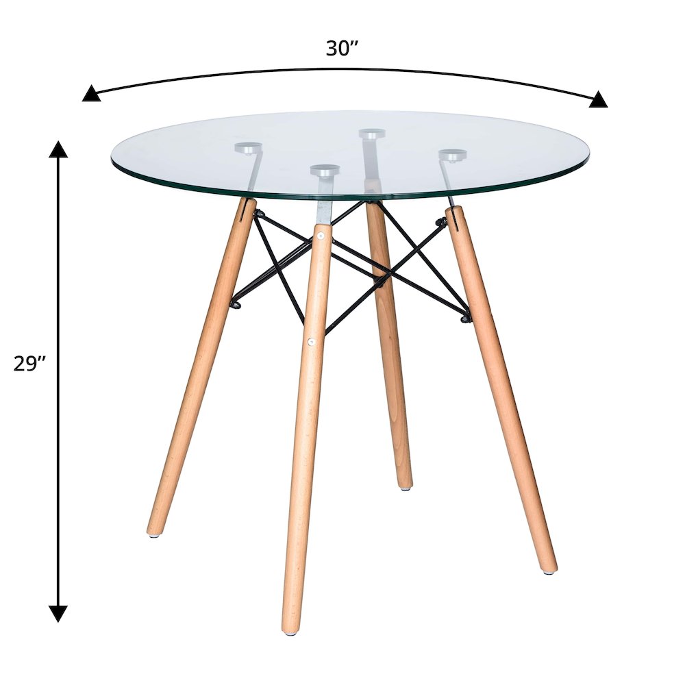 Dover 3-Piece Dining Set with Round Clear Glass Top Bistro Table in Blue