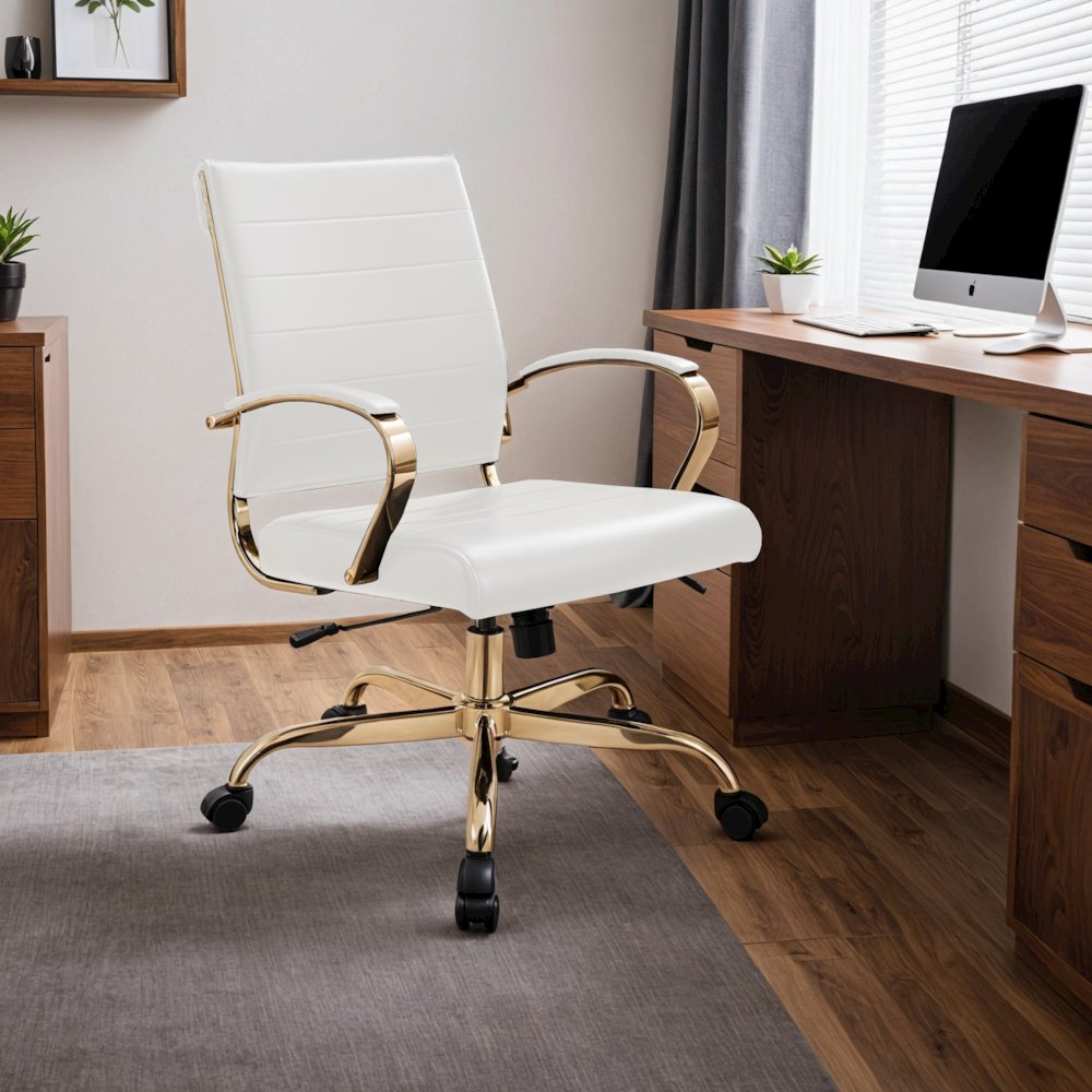 Benmar Home Leather Office Chair With Gold Frame