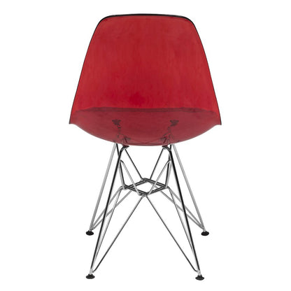 5-Piece Dining Set 35" Round Dining Table in Chrome - Transparent Red