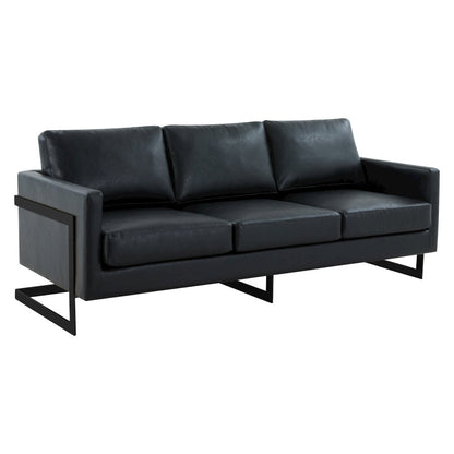 Lincoln Black Leather Sofa With Black Frame