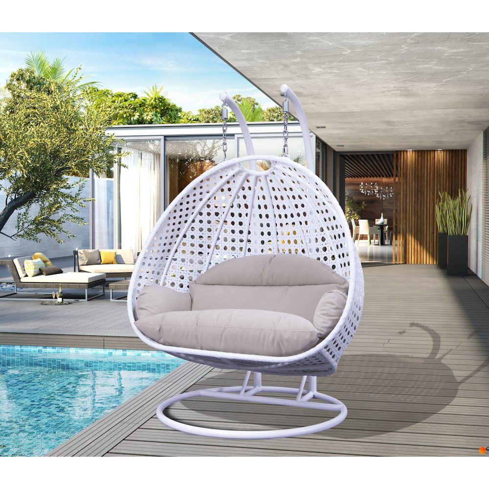 White Wicker Hanging 2 person Egg Swing Chair
