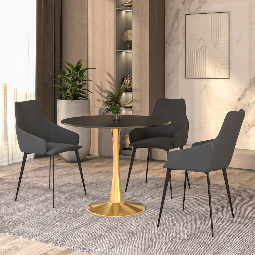 Bristol 35" round dining table Gold Base With Black Top