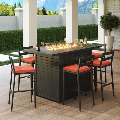 Chelsea Collection Aluminum Outdoor Dining Set in black with Cherry Cushions