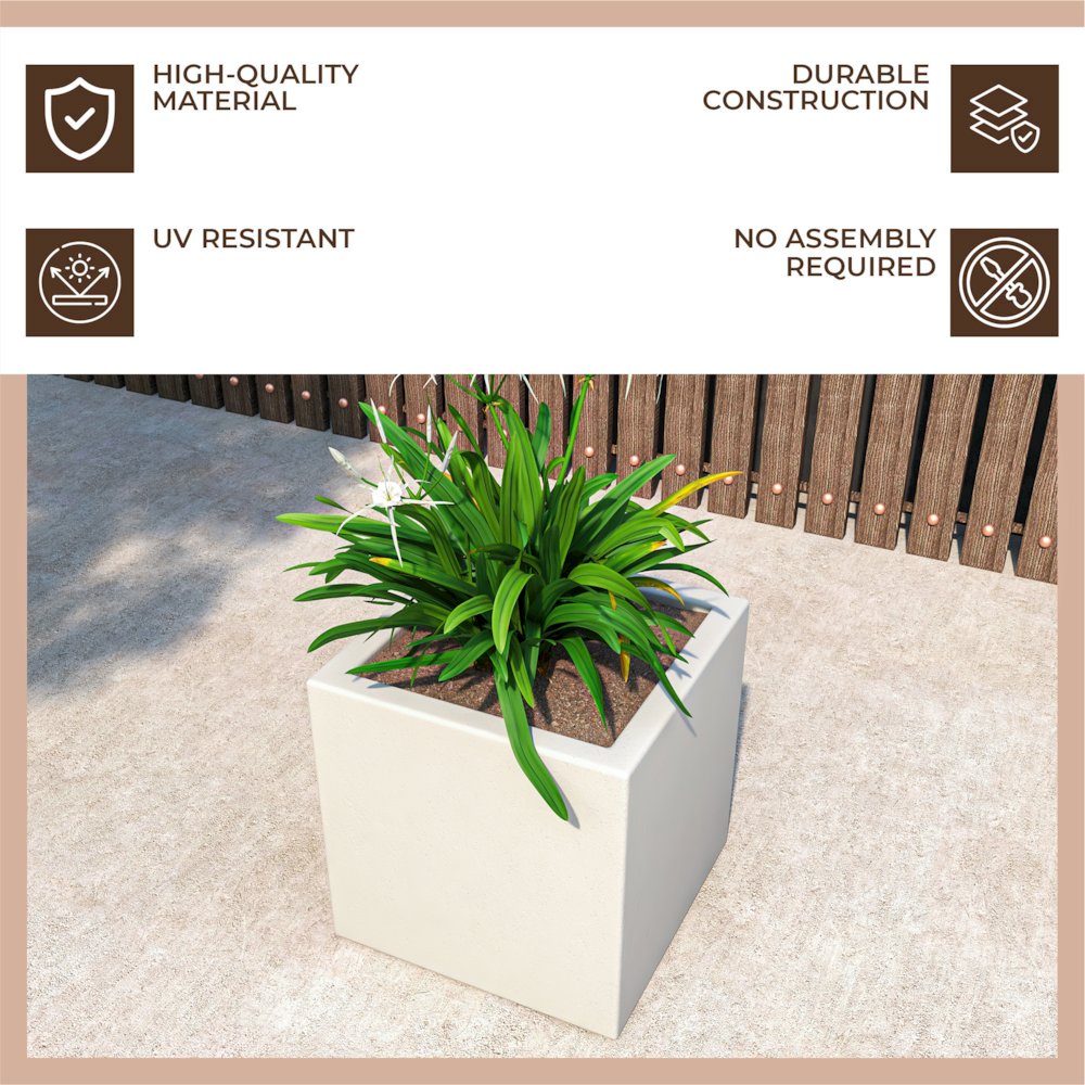 Fern Series Poly Stone Planter 15" Cube in White