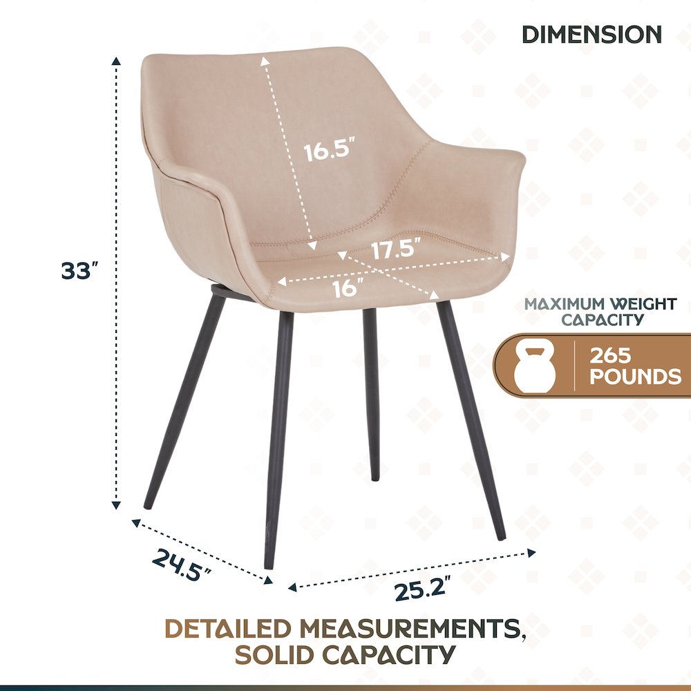 Markley Modern Leather Dining Arm Chair in Taupe