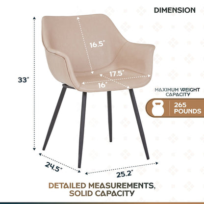 Markley Modern Leather Dining Arm Chair in Taupe