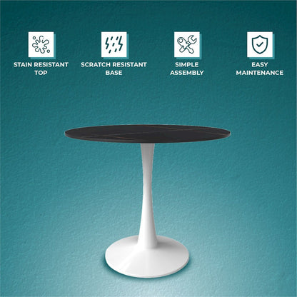 Bristol 35" round dining table White base with Black Sintered stone Top