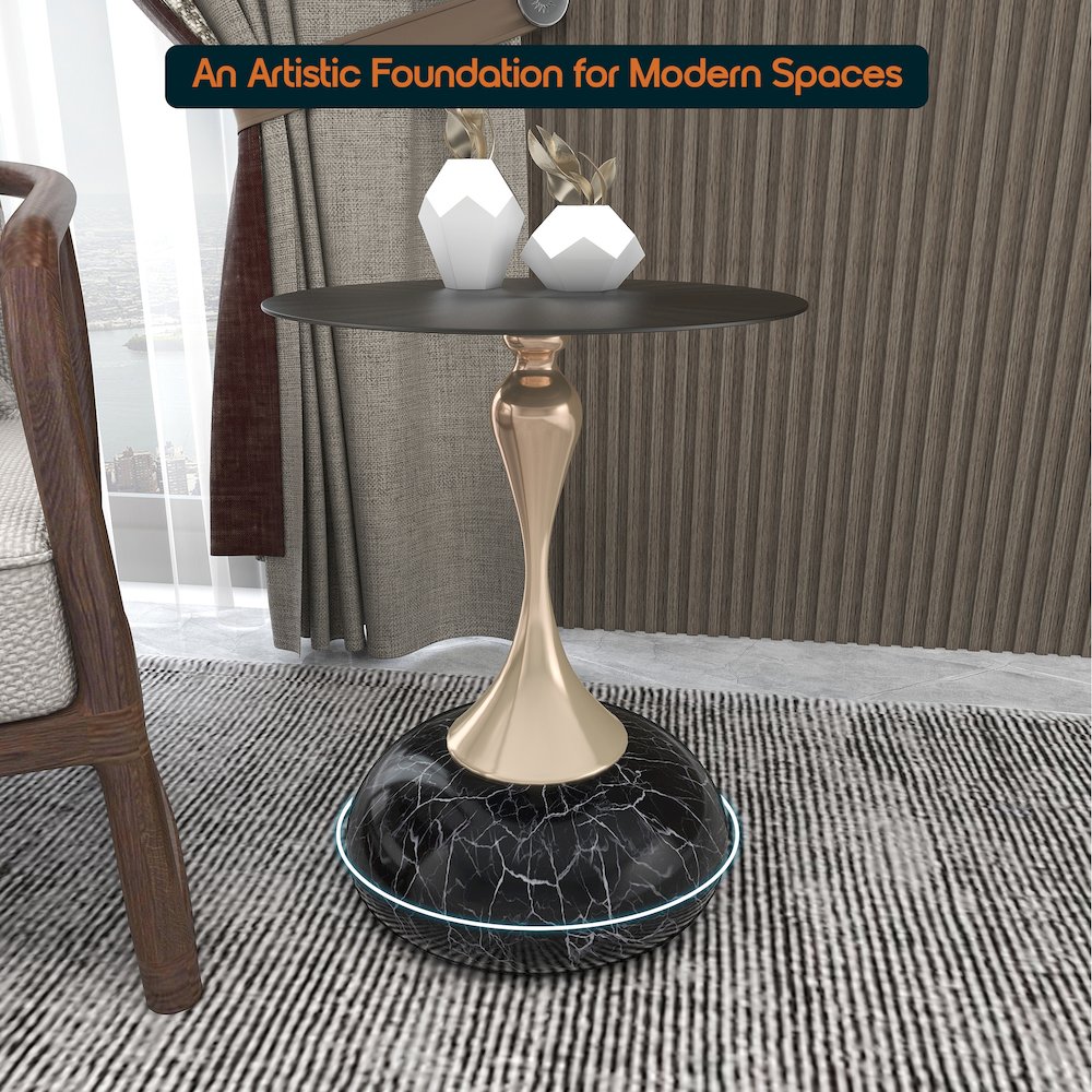 Savoy Collection Modern End Table In Stone Black