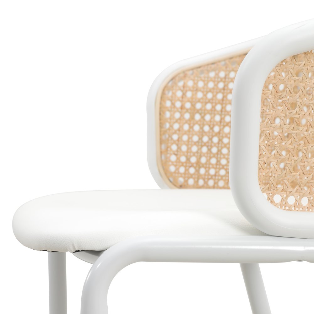 Ervilla Mid-Century Modern Wicker Bar Stool in White