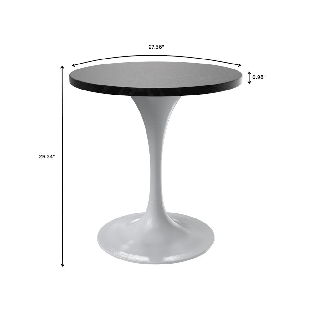 Verve Collection 27 Round Dining Table, White Base with Black MDF Top
