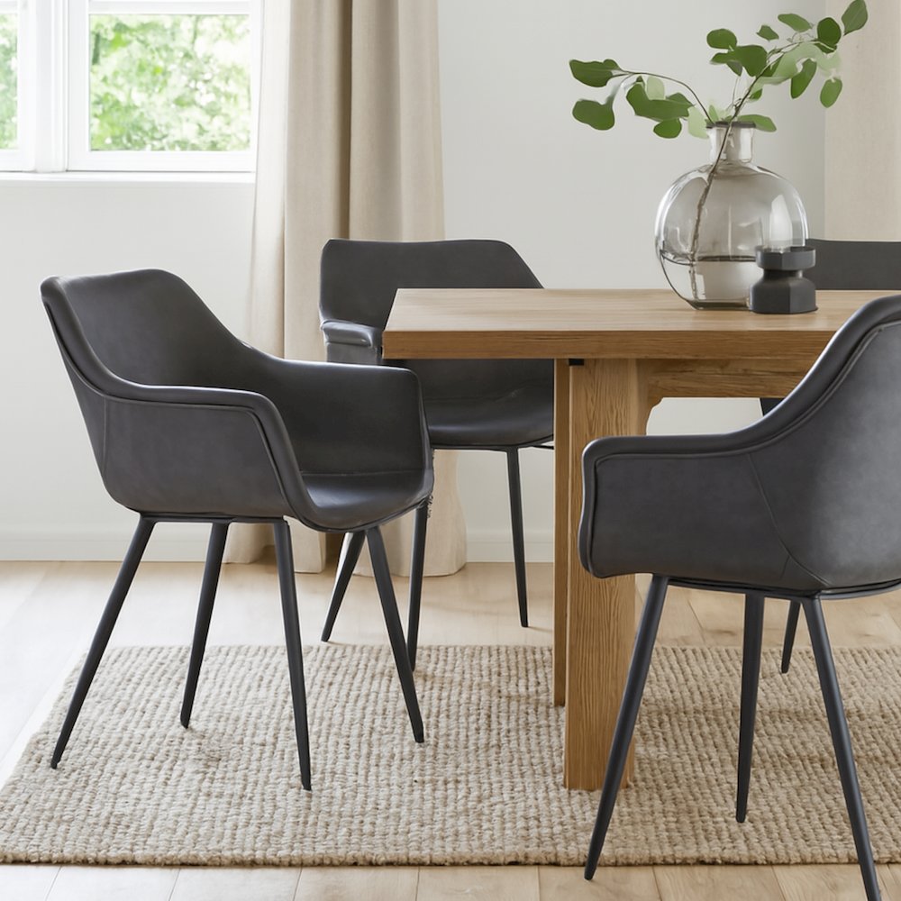 Markley Modern Leather Dining Arm Chair With Metal Legs