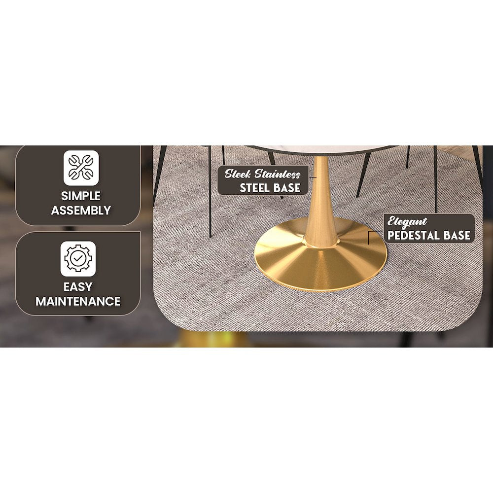 Bristol 40" round dining table Gold base with White Sintered stone Top