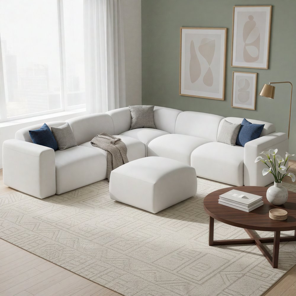 Whisper 6-Seater Conversation Set with Ottoman in Beige