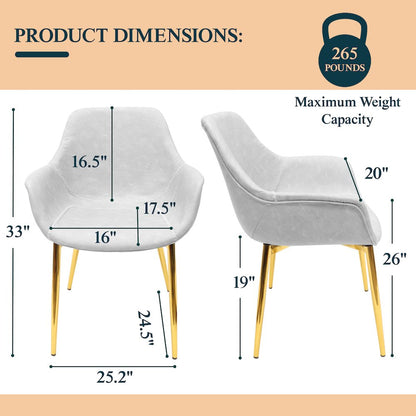 Markley Modern Leather Dining Arm Chair With Gold Metal Legs Set of 4