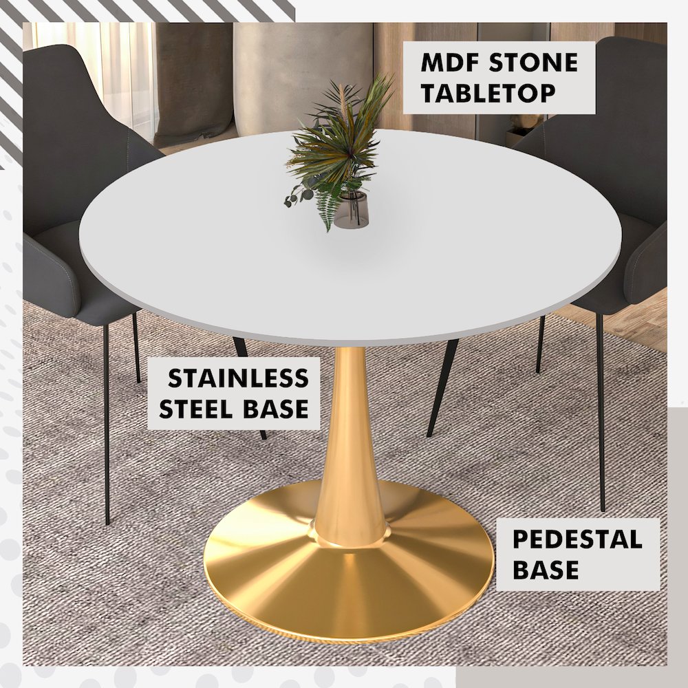 Bristol 40" round dining table Gold Base With White Top