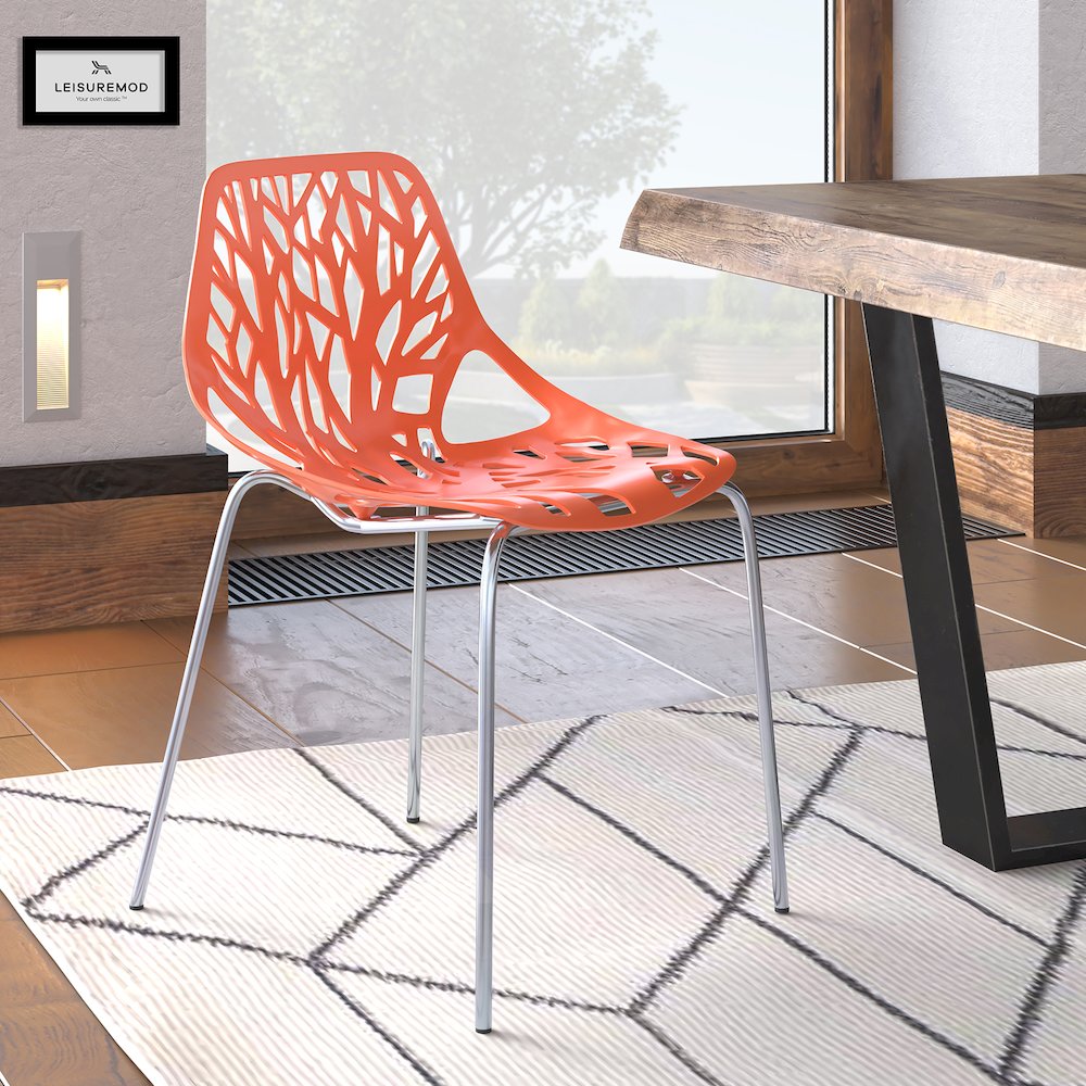 Modern Asbury Dining Chair with Chromed Legs in Orange