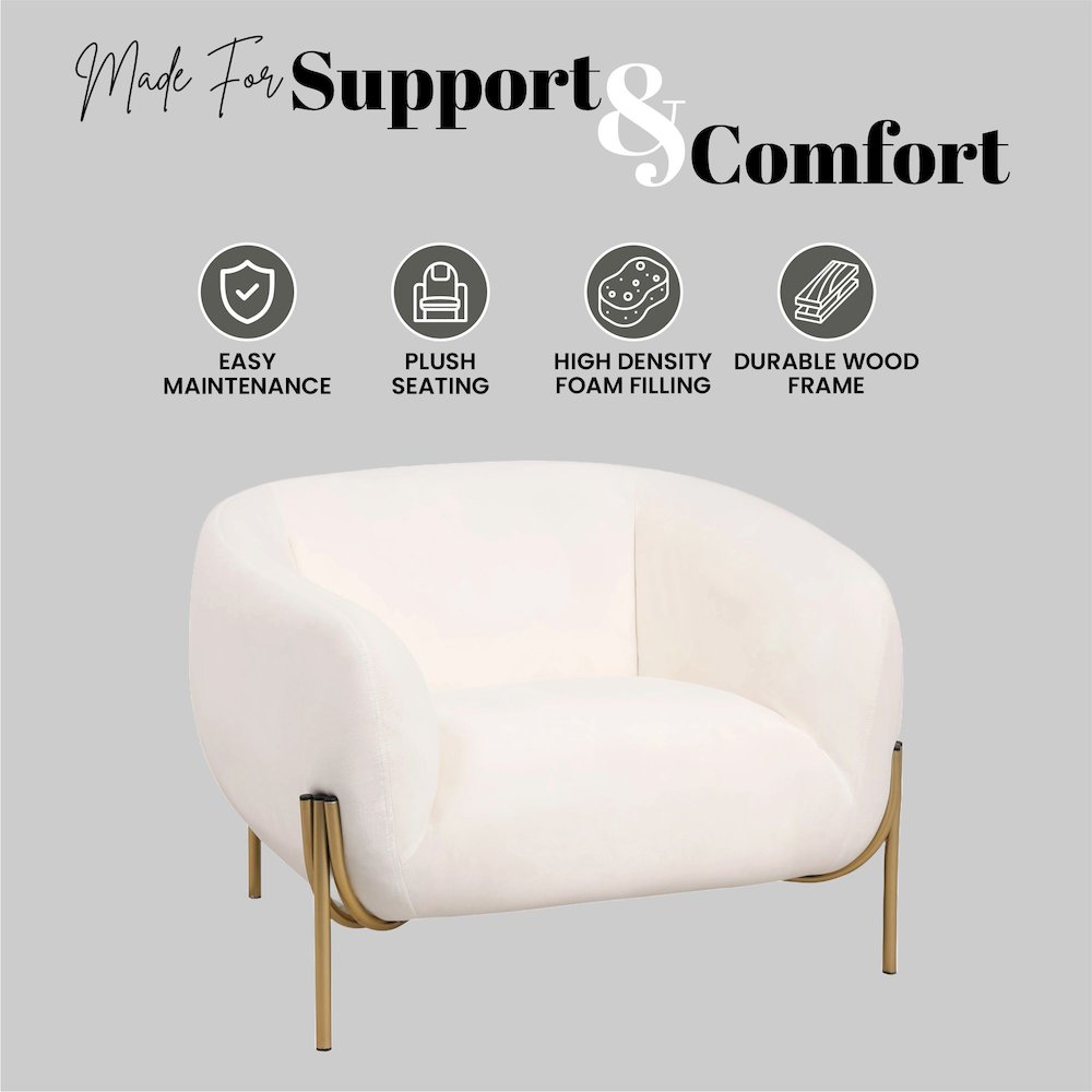Zuno Collection Modern Single Seater Sofa in White Velvet