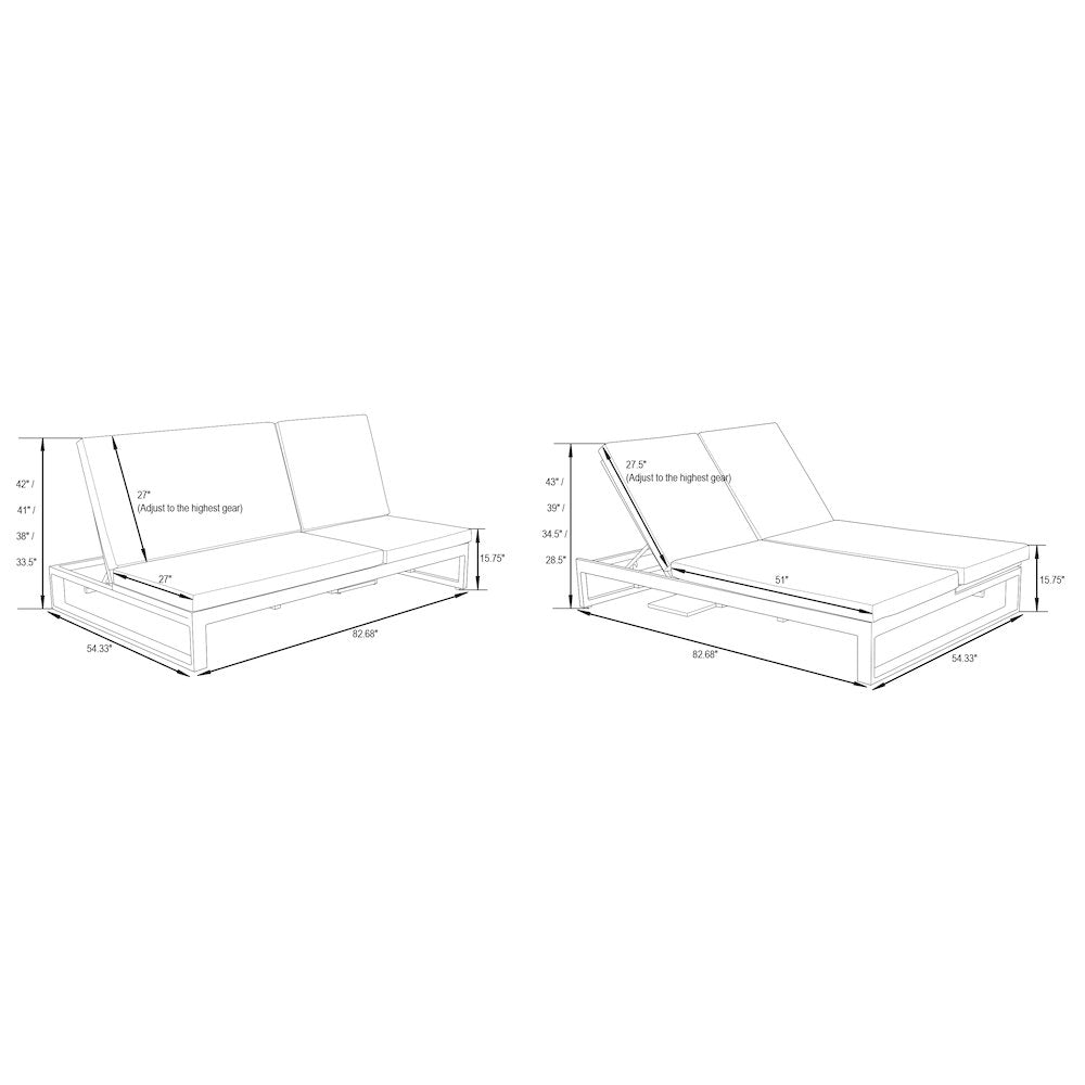 Chelsea Convertible Lounge Reclining Double Chaise With Cushions