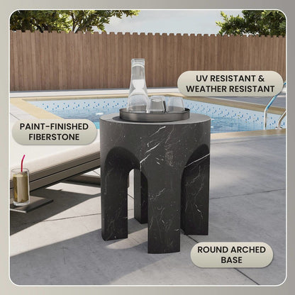 Crus Collection Fiberglass Outdoor Side Table Marbleized Black