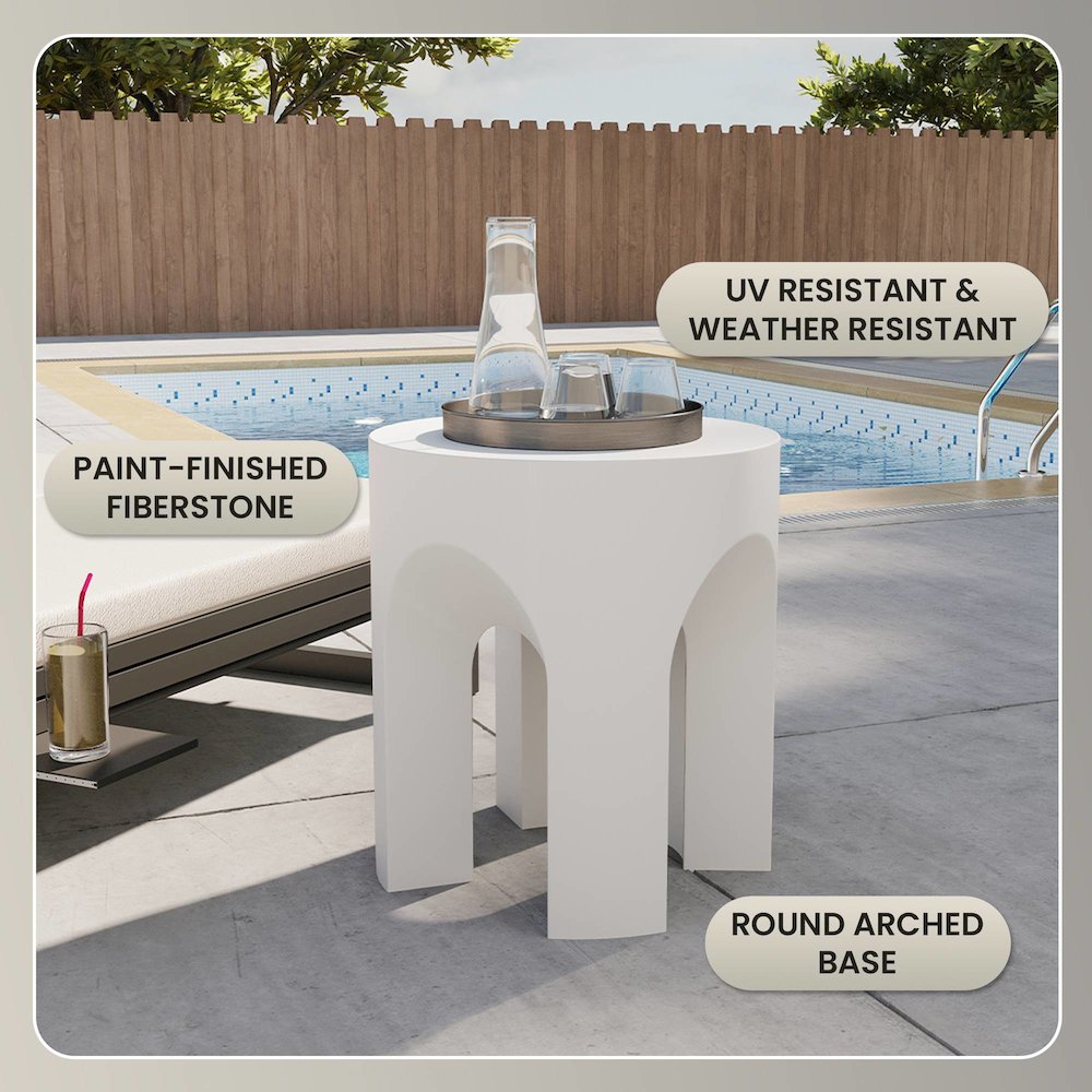 Crus Collection Fiberglass Outdoor Side Table in White