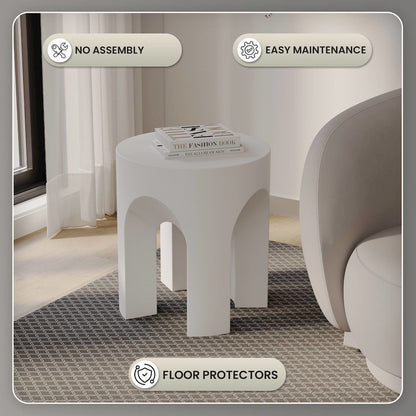 Crus Collection Fiberglass Outdoor Side Table in White