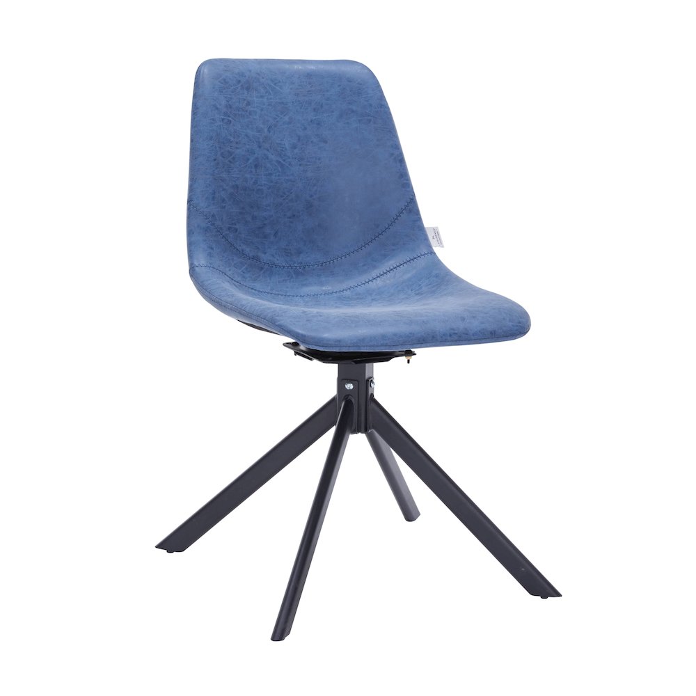Markley Modern Leather Swival Dining Chair With Metal Legs in Blue