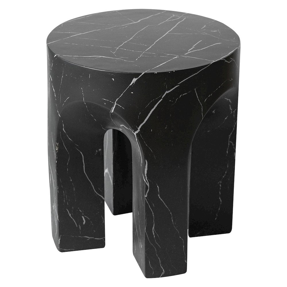 Crus Collection Fiberglass Outdoor Side Table Marbleized Black