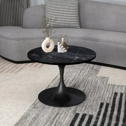 Verve Coffee Table Black base with 27" round Black Marble MDF top