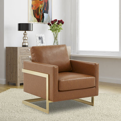 Lincoln Leather Accent Armchair With Gold Frame