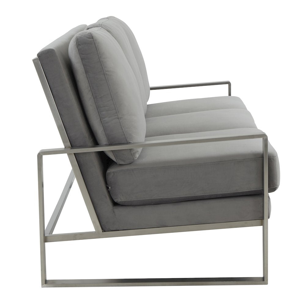 Jefferson Contemporary Modern Design Velvet Sofa With Silver Frame
