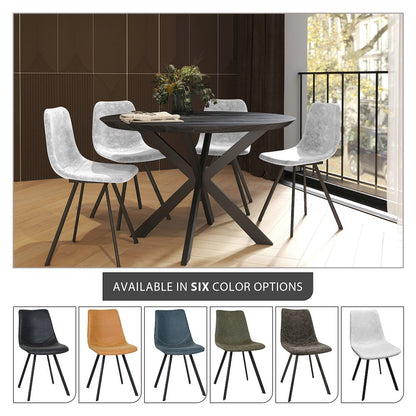 Markley Modern Leather Dining Chair With Metal Legs, Light Grey