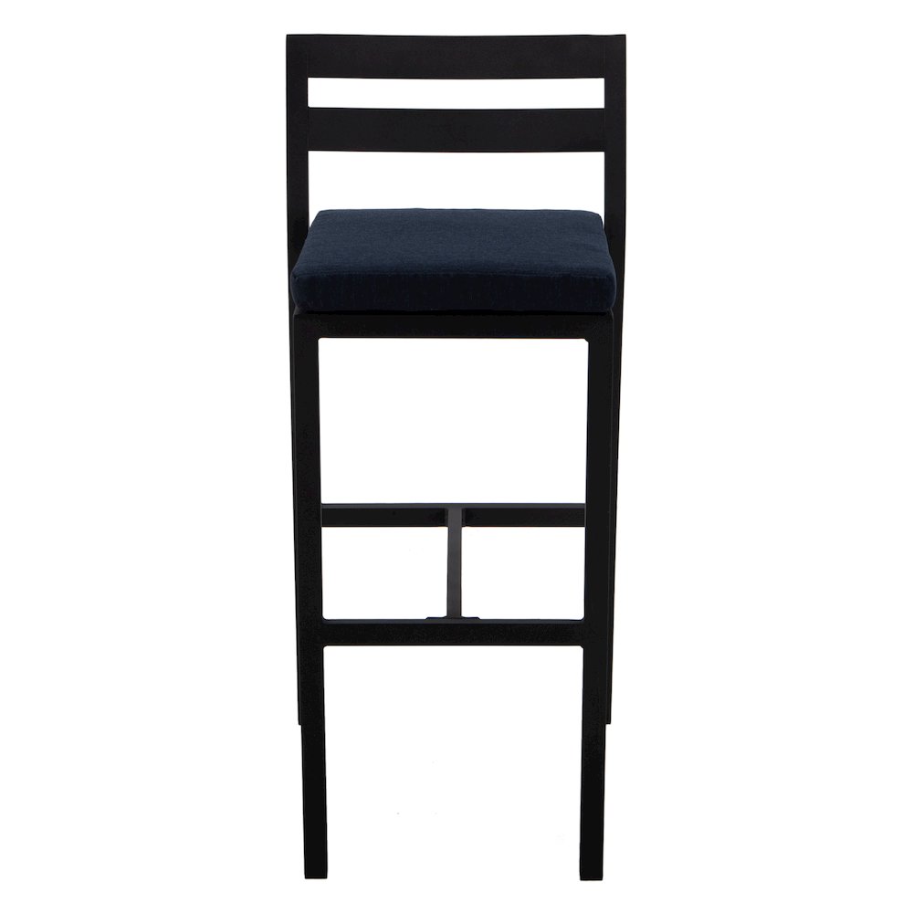 Chelsea Collection Modern Aluminum Outdoor Bar Chair in black with Blue Cushions