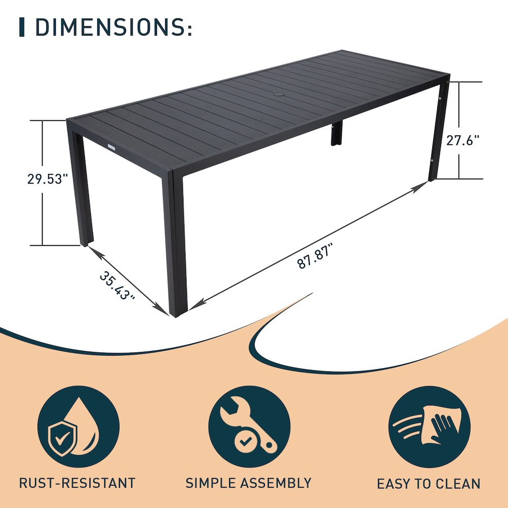 Chelsea Aluminum Outdoor 87" Dining Table in Black