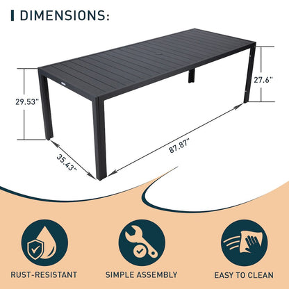Chelsea Aluminum Outdoor 87" Dining Table in Black