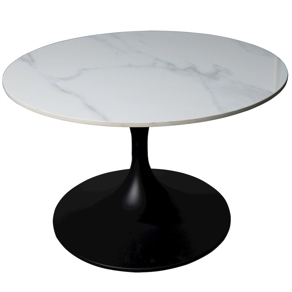 Verve Coffee Table Black base with 27" round White Sintered Stone top